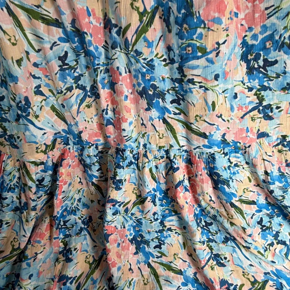 Abercrombie & Fitch Floral Smocked Maxi Dress‎ Blue Pink Ruffle XS 159D2300